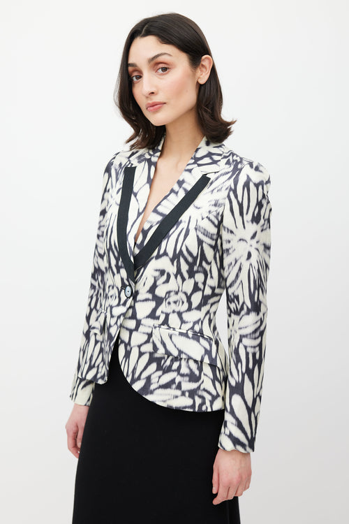 Etro White & Black Linen Floral Blazer
