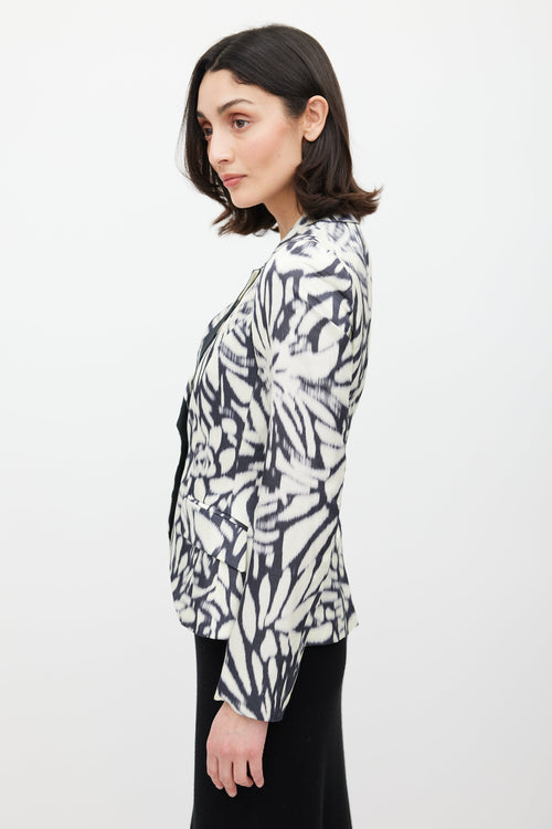Etro White & Black Linen Floral Blazer