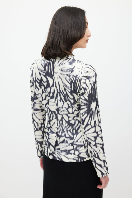 Etro White & Black Linen Floral Blazer
