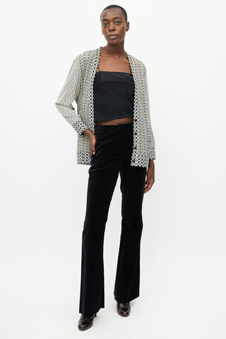 Etro White & Black Print V-Neck Cardigan