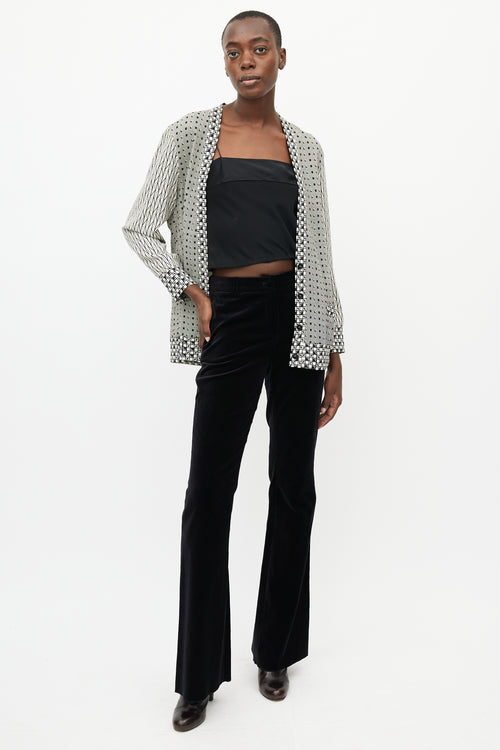 Etro White & Black Print V-Neck Cardigan