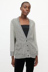 Etro White & Black Print V-Neck Cardigan