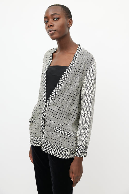 Etro White & Black Print V-Neck Cardigan