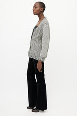 Etro White & Black Print V-Neck Cardigan