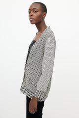 Etro White & Black Print V-Neck Cardigan