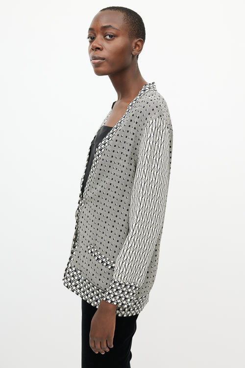 Etro White & Black Print V-Neck Cardigan