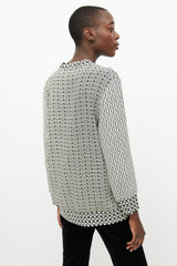 Etro White & Black Print V-Neck Cardigan