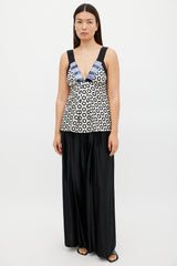 Etro White & Black Silk Embellished Printed Top
