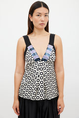 Etro White & Black Silk Embellished Printed Top