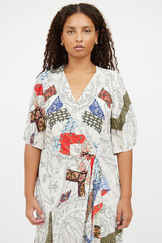 Etro White Paisley Wrap Short Sleeve Dress