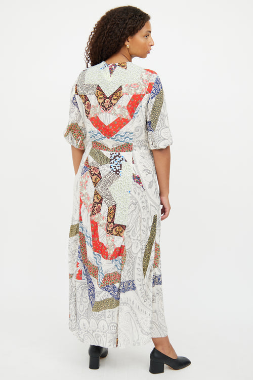 Etro White Paisley Wrap Short Sleeve Dress