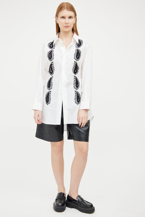 Etro White & Black Embellished Button Long Sleeve Top