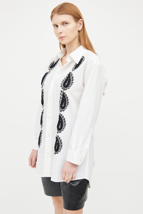 Etro White & Black Embellished Button Long Sleeve Top