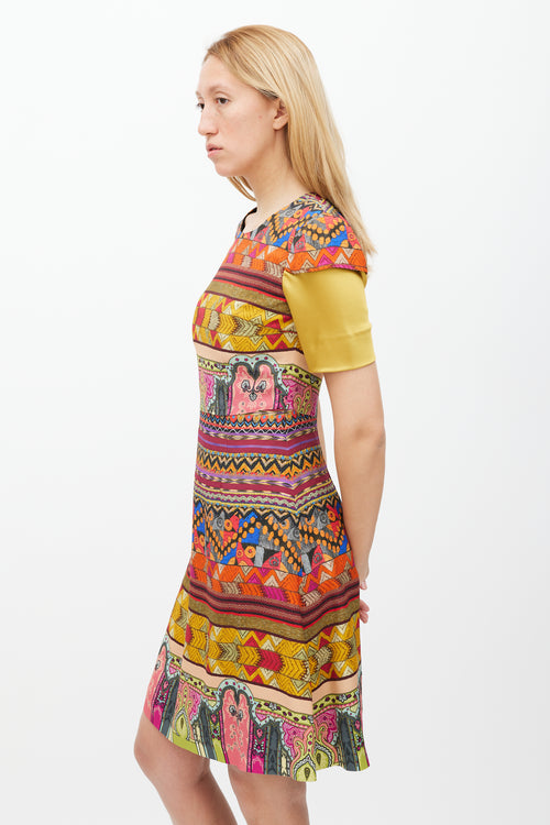 Etro Yellow & Multicolour Geometric Sheath Dress