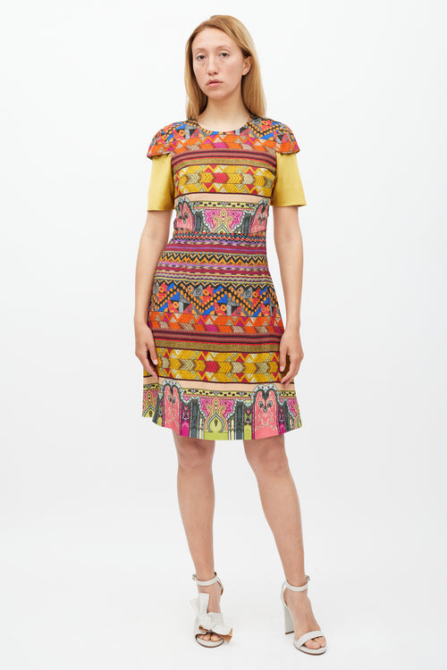 Etro Yellow & Multicolour Geometric Sheath Dress
