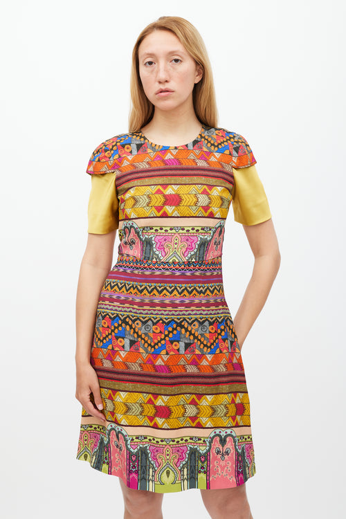 Etro Yellow & Multicolour Geometric Sheath Dress
