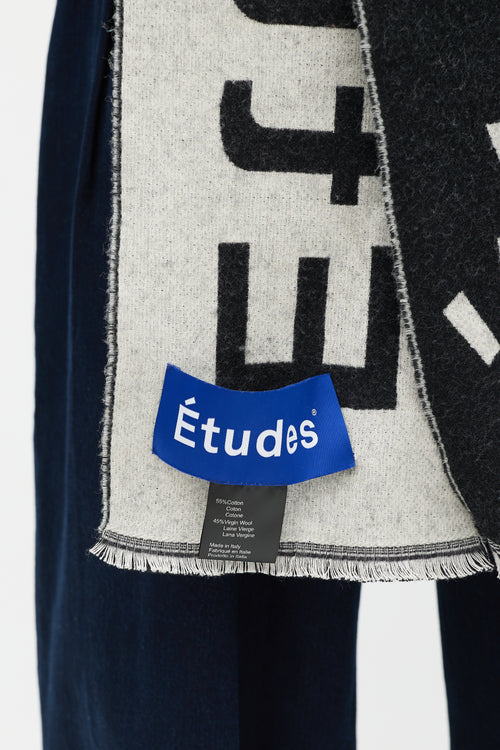 Études Black & Grey Cotton & Wool Logo Fringe Scarf