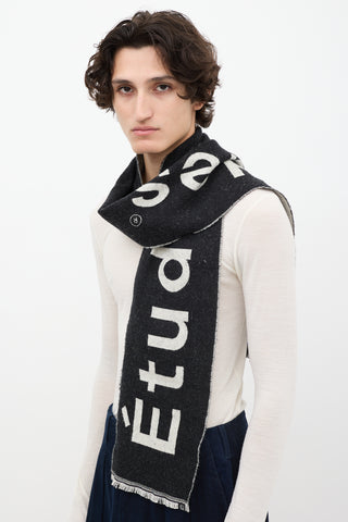 Études Black & Grey Cotton & Wool Logo Fringe Scarf