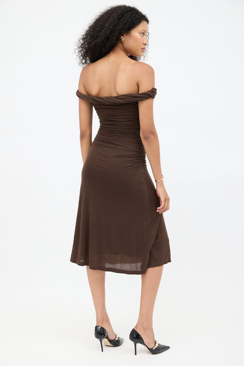 Eudon Choi Brown Ruched Off Shoulder Dress