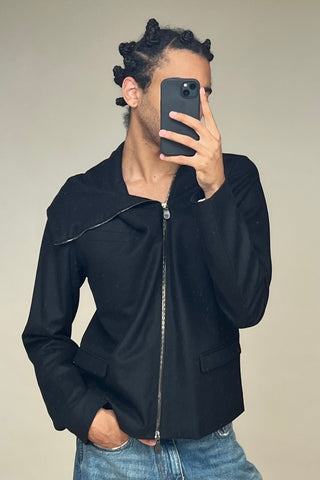 Black Wool Asymmetric Zipped Jacket