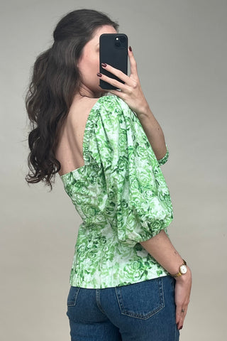 Green & White Floral Top