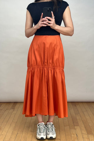 Orange Gathered Anzio Midi Skirt
