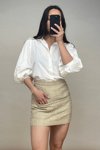 Beige Linen Dotted Mini Skirt