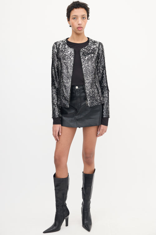 Faith Connexion Black & Silver Sequin Detachable Sleeve Jacket