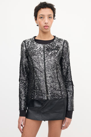 Faith Connexion Black & Silver Sequin Detachable Sleeve Jacket