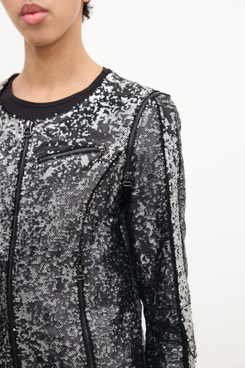 Faith Connexion Black & Silver Sequin Detachable Sleeve Jacket