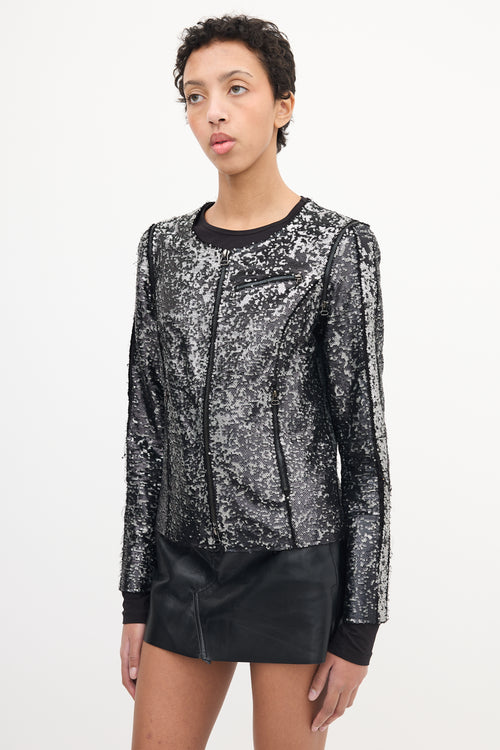 Faith Connexion Black & Silver Sequin Detachable Sleeve Jacket