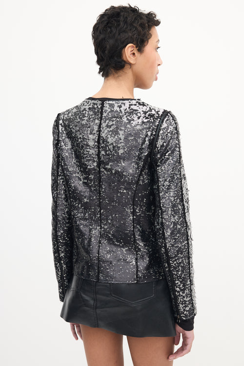 Faith Connexion Black & Silver Sequin Detachable Sleeve Jacket