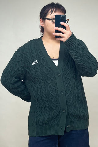 Dark Green Gramercy Cable Knit Cardigan
