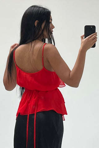Red Ruffle Tie Top