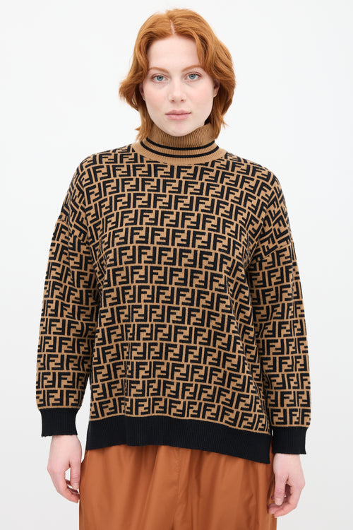 Fendi Brown & Black Cashmere Zucca Sweater