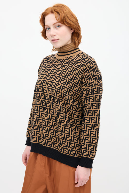 Fendi Brown & Black Cashmere Zucca Sweater