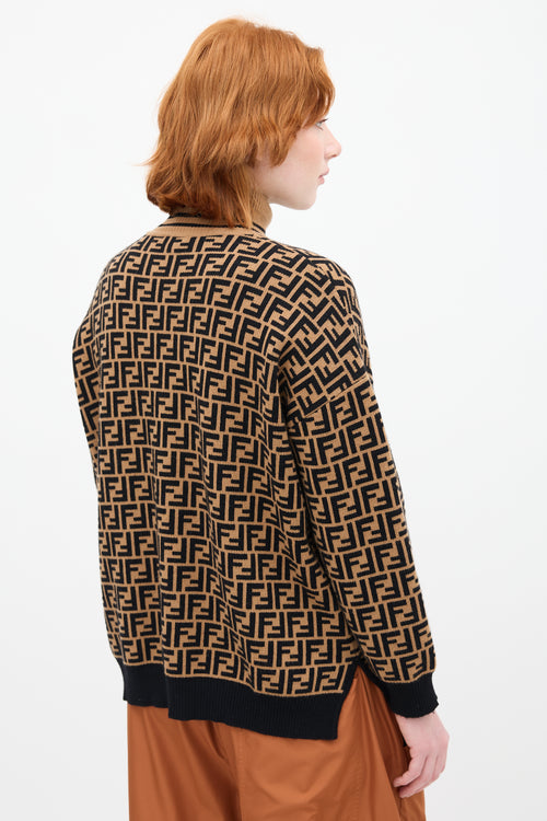 Fendi Brown & Black Cashmere Zucca Sweater