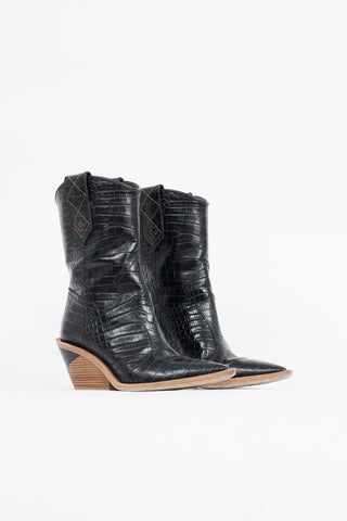 Fendi FW 2018 Embossed Leather Cowboy Boot