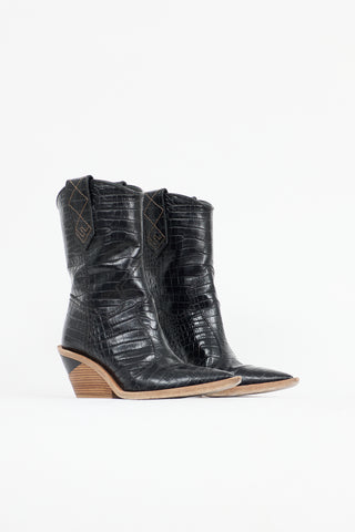 Fendi FW 2018 Embossed Leather Cowboy Boot