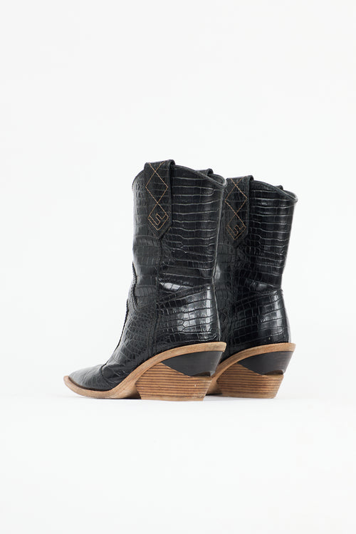 Fendi FW 2018 Embossed Leather Cowboy Boot