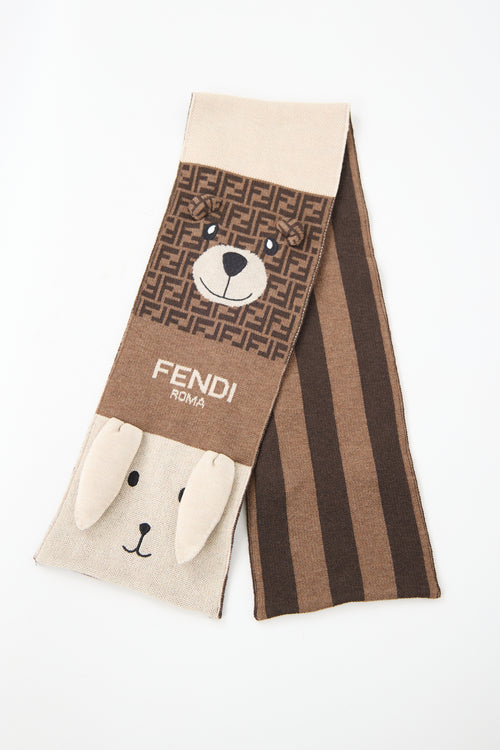 Fendi Kids Wool Knit Animal Scarf