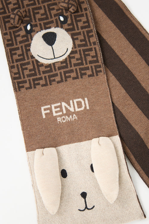 Fendi Kids Wool Knit Animal Scarf