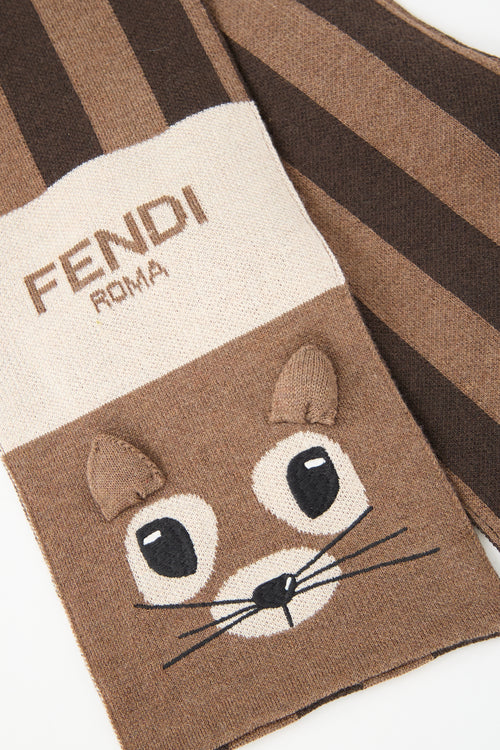 Fendi Kids Wool Knit Animal Scarf
