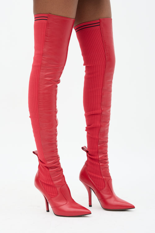 Fendi Leather Rockoko 100mm Thigh Boot