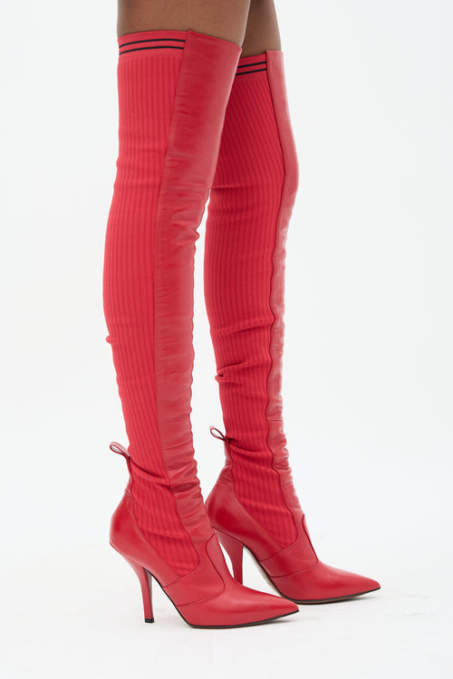 Fendi Leather Rockoko 100mm Thigh Boot