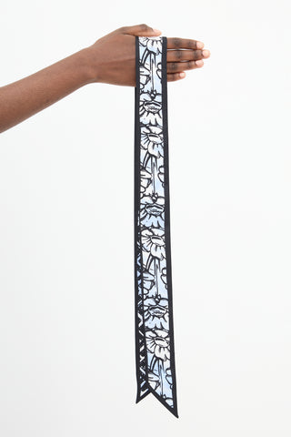 Fendi Light Blue & Black Floral FF Twill Scarf