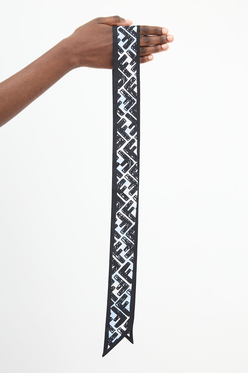 Fendi Light Blue & Black Floral FF Twill Scarf