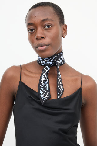 Fendi Light Blue & Black Floral FF Twill Scarf