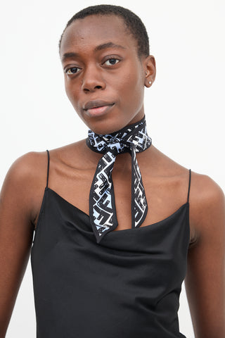 Fendi Light Blue & Black Floral FF Twill Scarf