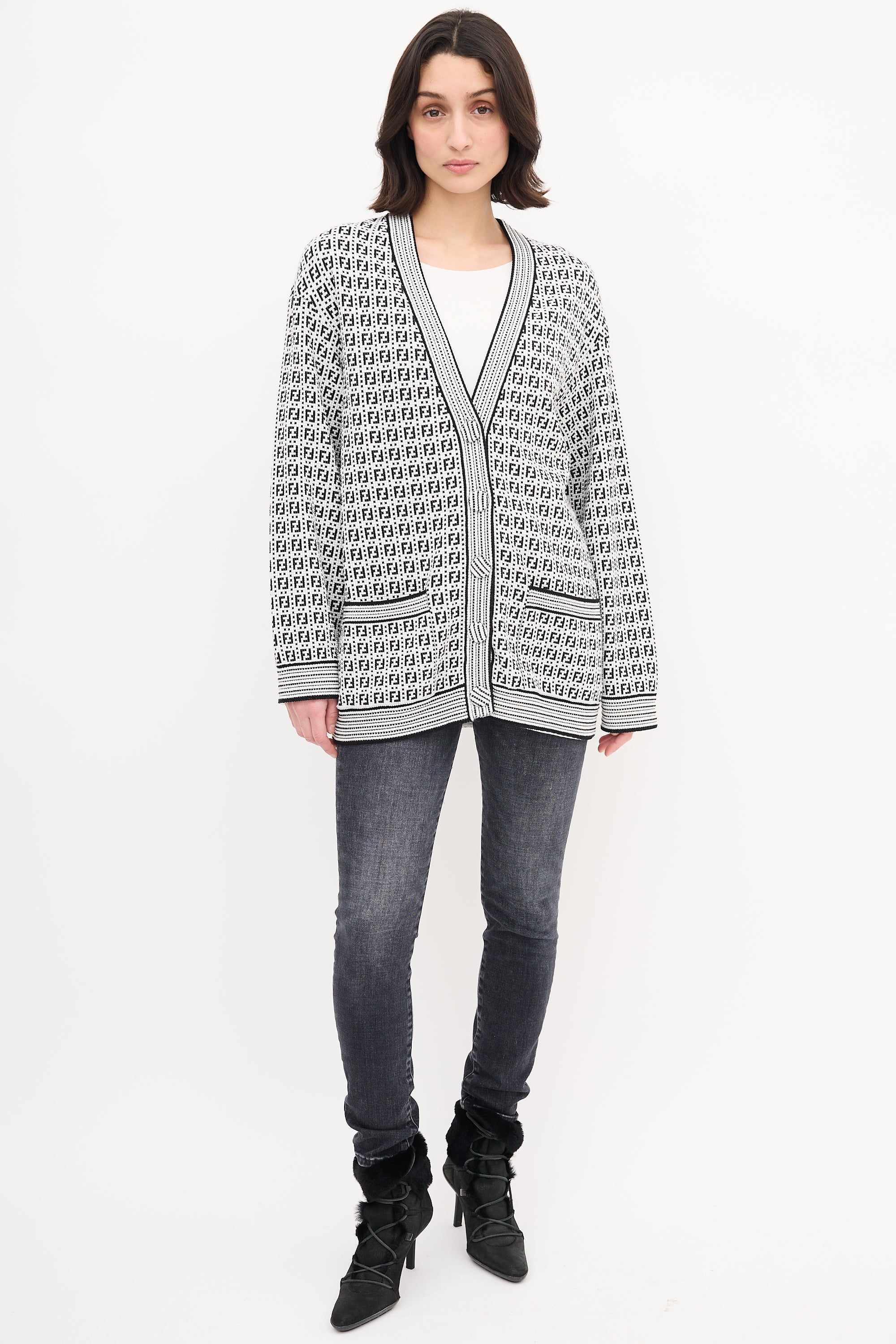 Fendi // White & Black Allover FF Logo Cardigan – VSP Consignment